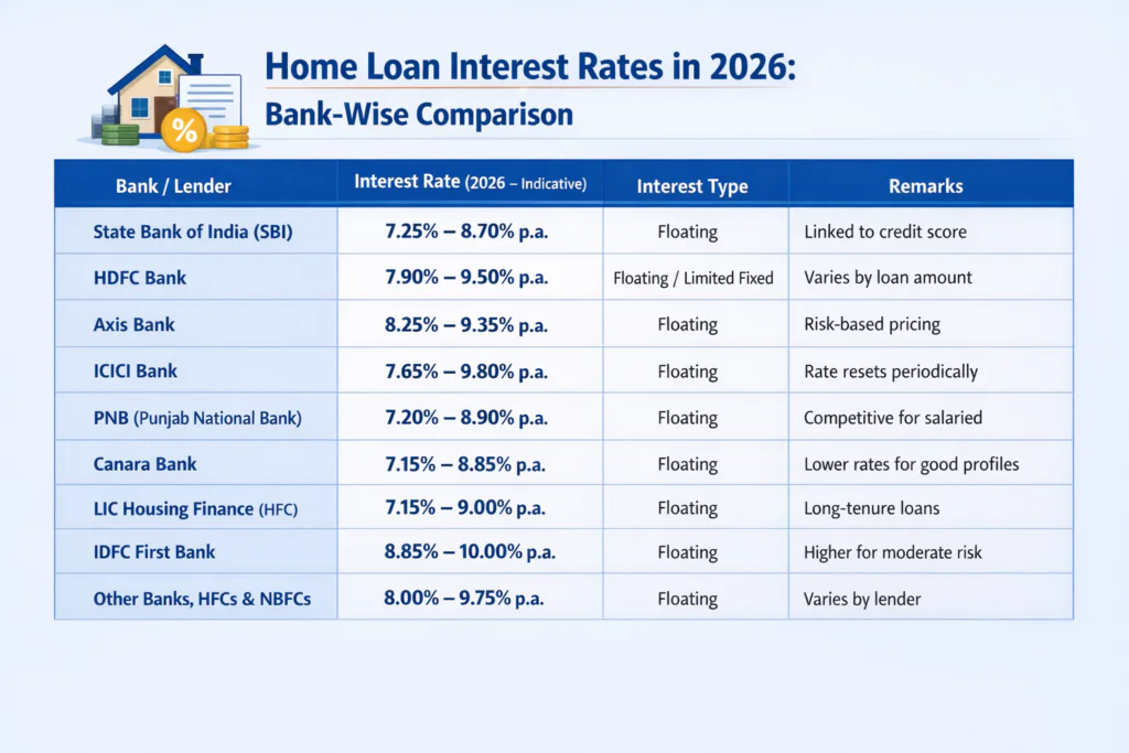 Home loan interest rate in 2026 in in India